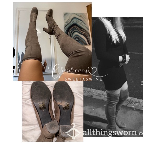 🍷UK 6|🩶Very Worn Old Suede Grey Over The Knee Boots👢