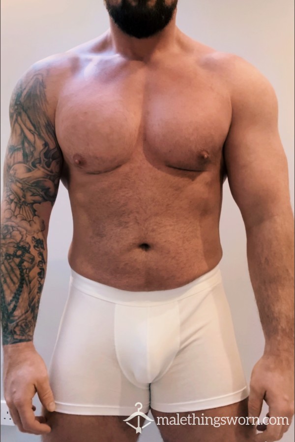 🐶🦴 Simple Collection - Standard White Cotton Briefs 🐶🦴 - Including 24 Hours Wear And ONE Gym Session. Give A Dog A Bone....