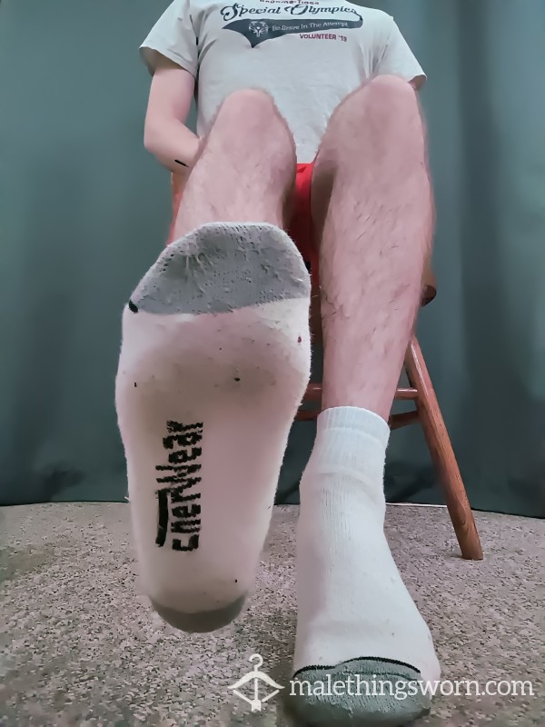3 Week Old Sweaty Damp Socks, Size 9 These White And Grey Socks Are Ankle Length And Very Musky