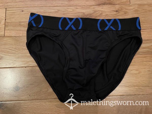 2(X)ist Sport Silky Microfibre Black Briefs With Blue Logo (S)- Ready To Be Customised For You
