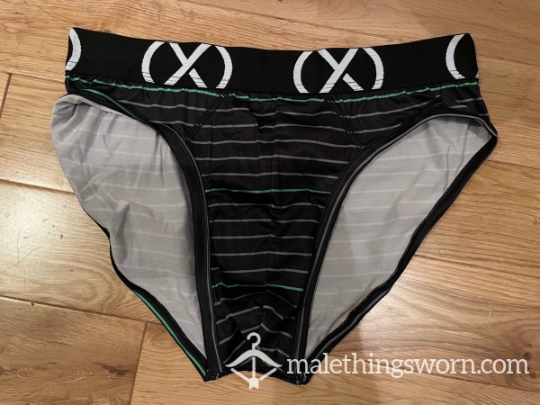 2(X)ist Sport Silky Microfibre Black Striped Print Briefs (M)- Ready To Be Customised For You