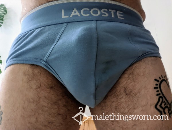 4 DAYS WORN STAINED LIGHT BLUE LACOSTE BRIEFS FREE SHIPPING