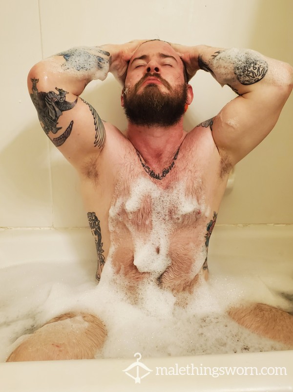 8x10 Of Muscular, Tattooed Bear In The Bathtub
