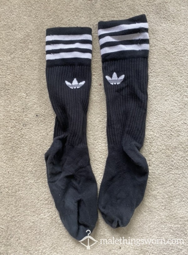 Adidas Black Socks With White Stripes