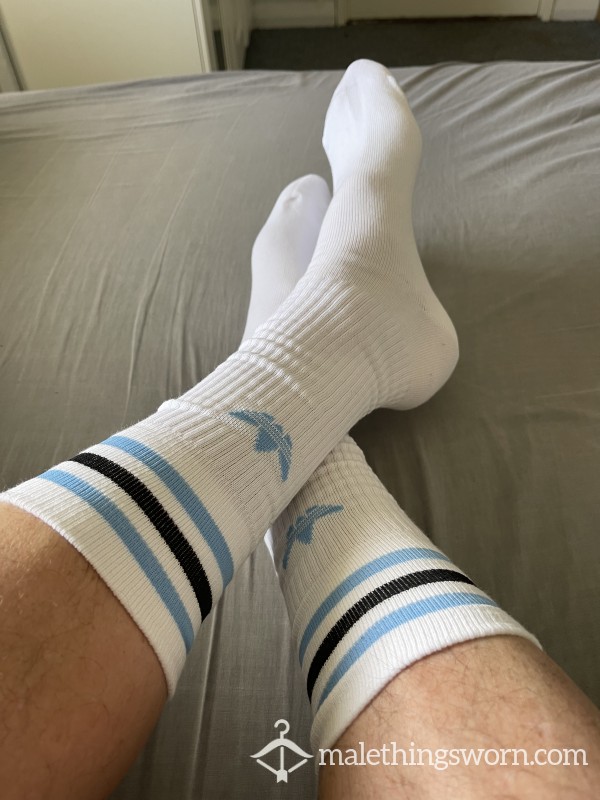 Adidas White/Blue Stripe Socks