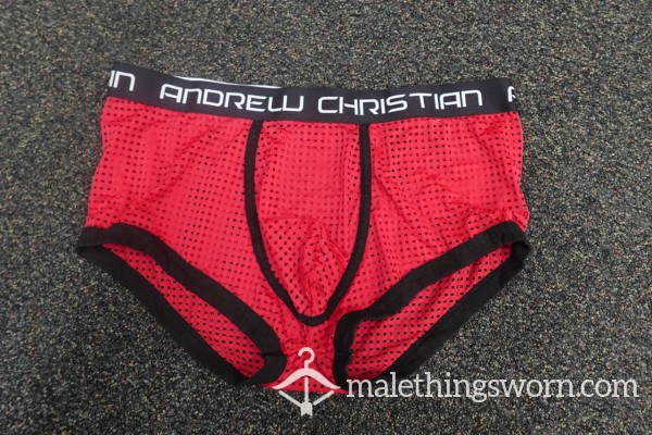 ANDREW CHRISTIAN RED MESH BRIEFS XL