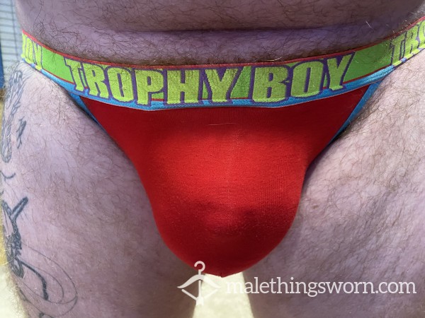 XL Andrew Christian Red Show-It Trophy Boy Briefs (35-38 In / 89-96 Cm)
