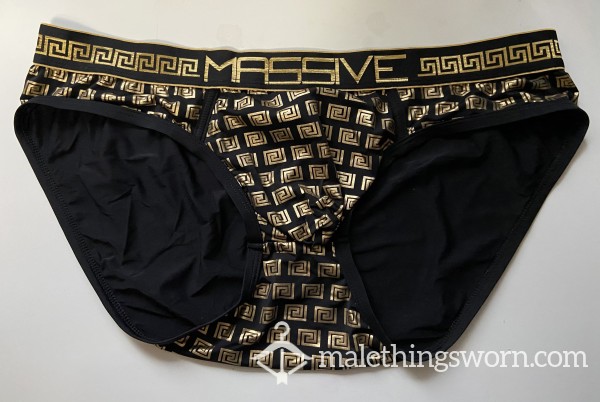 Andrew Christian Massive Black And Gold Briefs Size XL (35-38 In / 89-96 Cm)