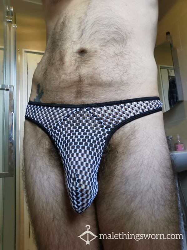 Black And White Cut Out Checked Thong