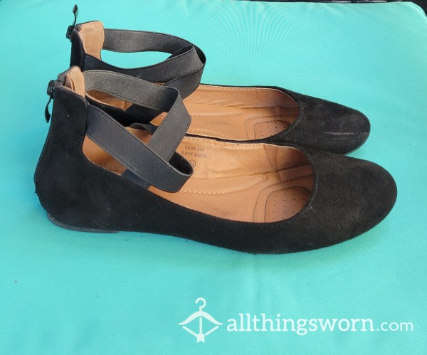 Black Ballerina Flats With Ankle Straps Size 8.5