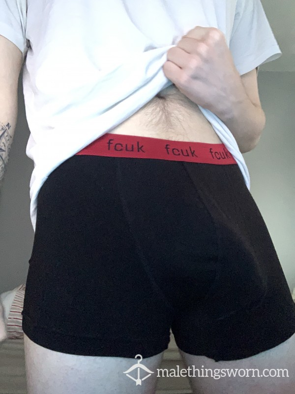 Black FCUK Boxers With Red Tape