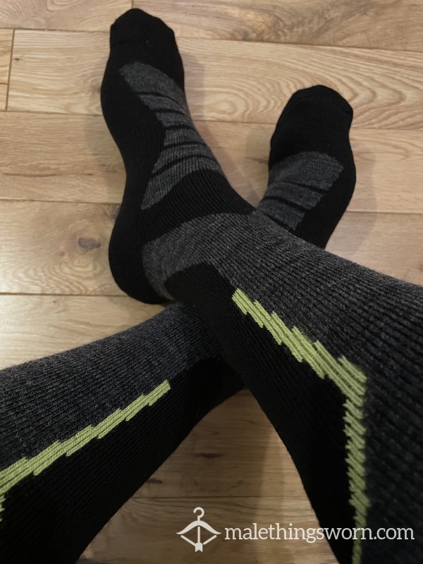 Black Grey Green Thick Wool Ski Long Socks