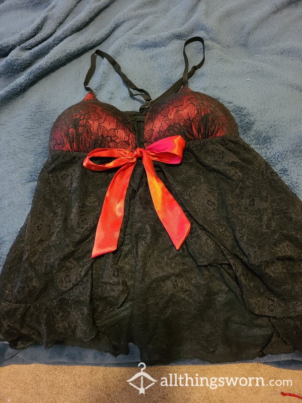 Black Lace Red Bow Baby Doll ♥