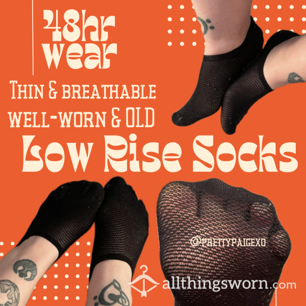 Black Low Rise Socks 🖤 Thin & Breathable Material 👣 Well-worn, OLD, Small 5.5 Feet 💋 48hr Wear