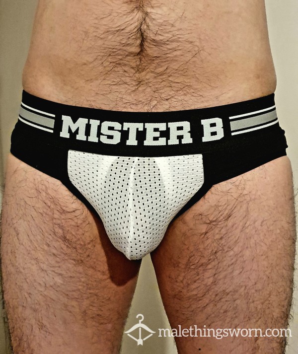 Black Mesh Briefs With White Cock Support - Mister B Urban