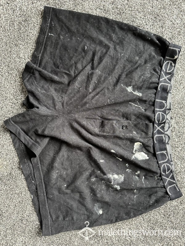 Black Next Boxer Shorts, Well Worn, Cum & Paint Stained