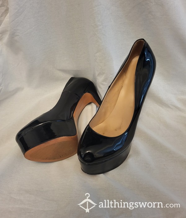 Black Patent Platform High Heels (Size 10)