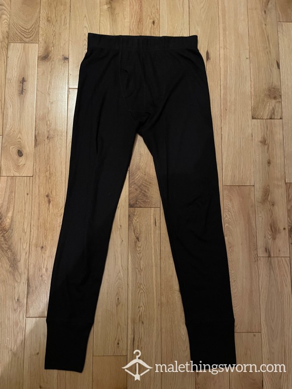 Black Ribbed Thermal Leggings Tights Long Johns (S) Ready To Be Customised For You!
