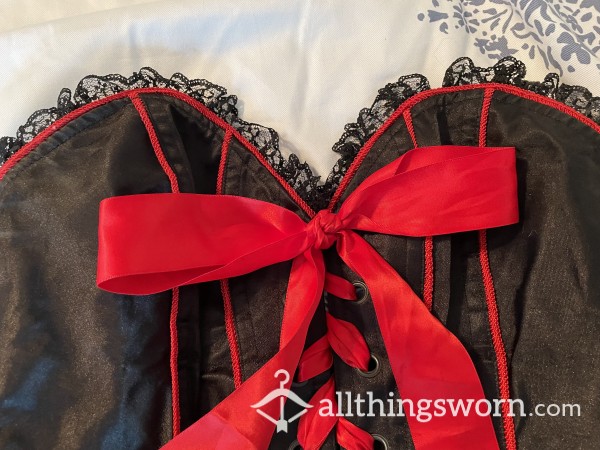 Black Satin Corset With Red Lining & Bow