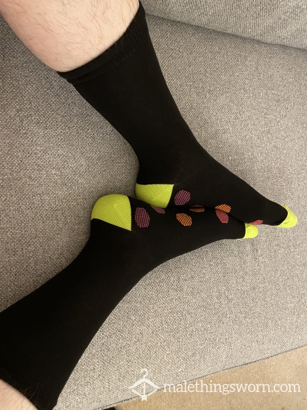 Black Socks With Yellow Toes And Heel