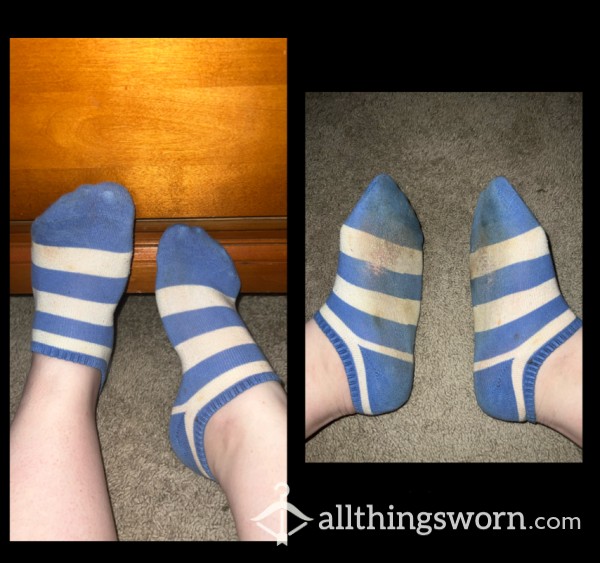 Blue And White Striped Ankle Socks