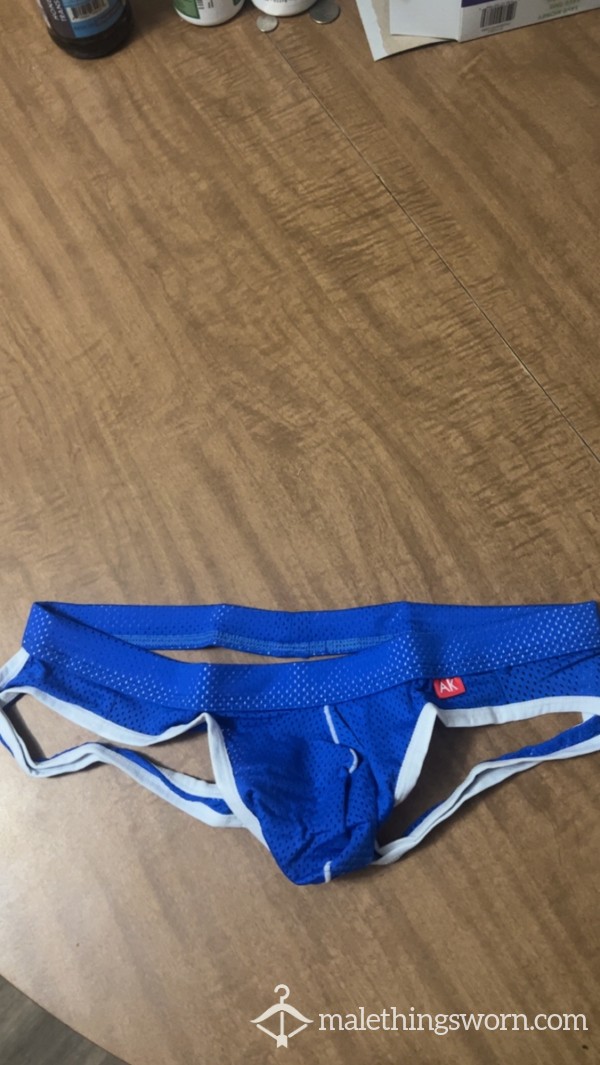 Blue And White Used And Abused Musky Jock Strap. Super Rank And Stinky!