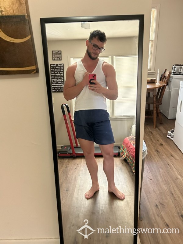 Blue Gym Shorts. Used And Abused During Workouts. Musk Is Heavy With These.