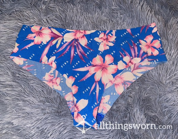 Blue Hawaiian Pattern Stretchy PINK Victoria’s Secret Thong 💦 🌸
