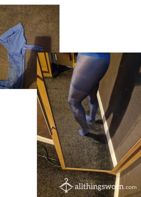 48 Hour Worn Blue Male Tights With Penis Sheath With Optional Cumshot Video