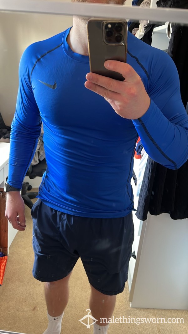 Blue Nike Long Sleeve Compression Top