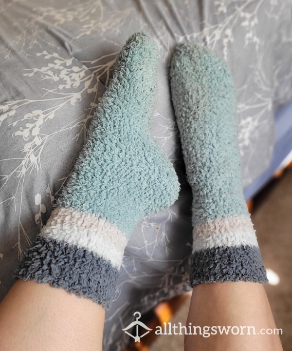 Blue & White Fuzzy Socks