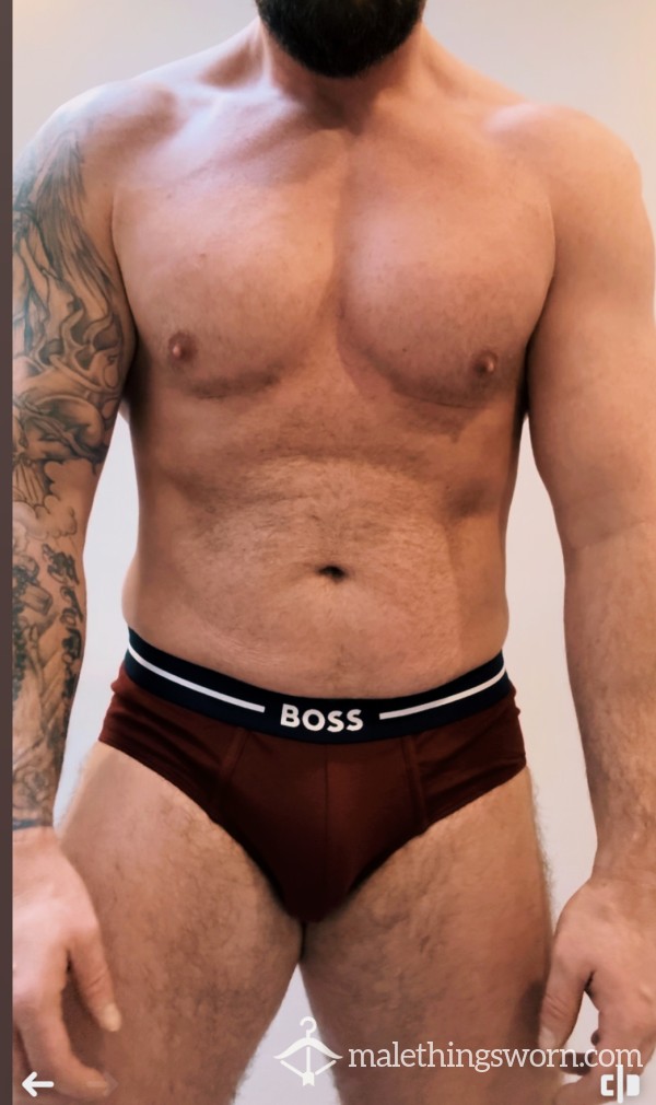 🍎🍒🔴 Boss Deep Maroon Briefs 🍎🍒🔴  - Including 24 Hours Wear And ONE Gym Session! Sopping.... 💦