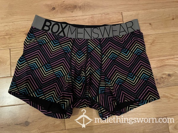 BOX Menswear Black & Multicolour Chevron Pattern Boxers Trunks (S)- Ready To Be Customised For You!