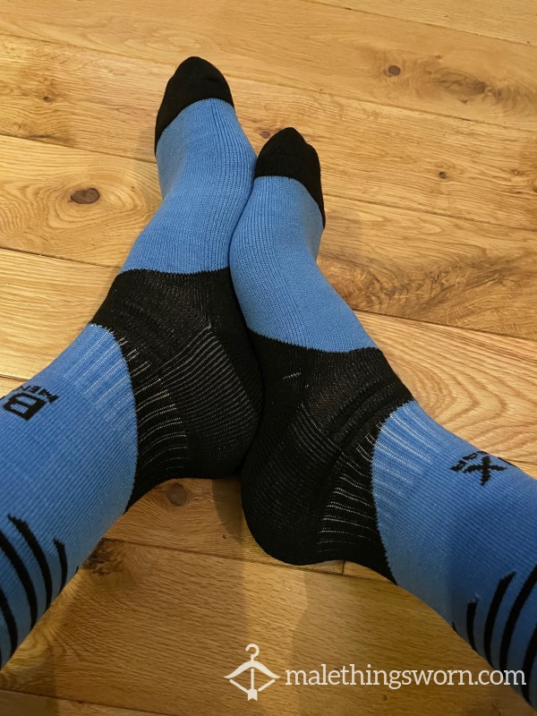 Box Menswear Blue & Black Soccer Football Long Sports Socks