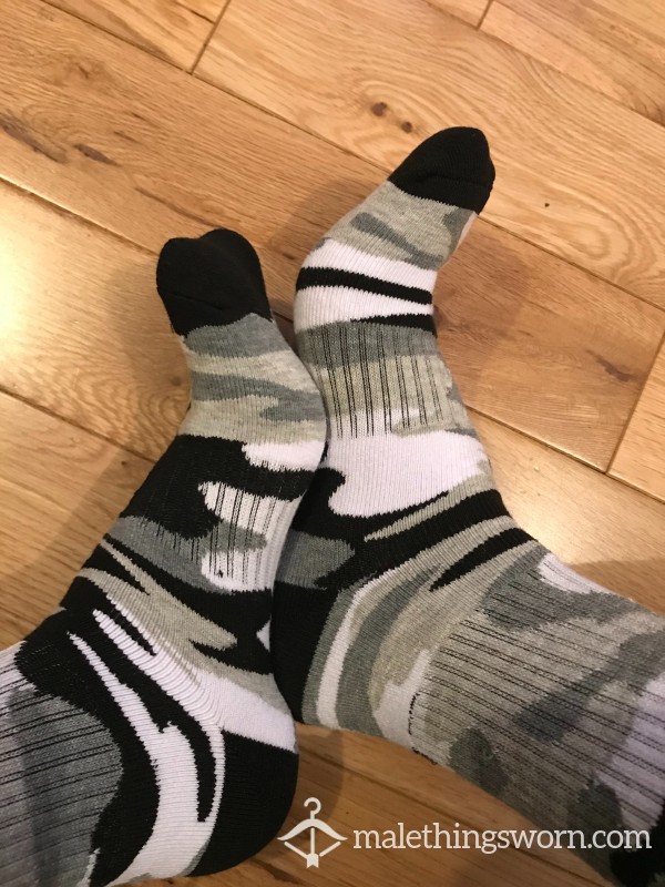 BOX Menswear Funky Grey & White Camouflage Sports Socks - Ready To Be Customised For You
