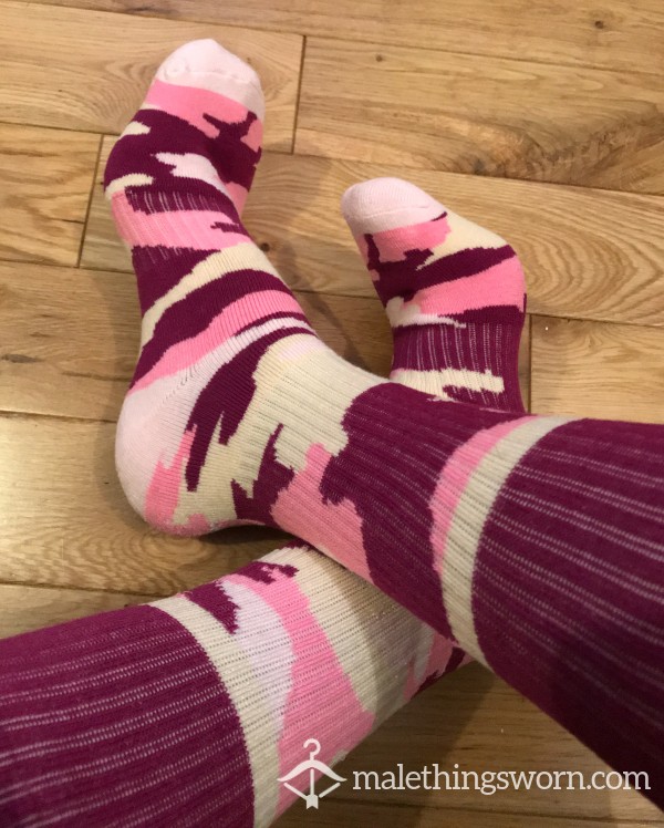 BOX Menswear Funky Pink & Burgundy Camouflage Sports Socks - Ready To Be Customised For You