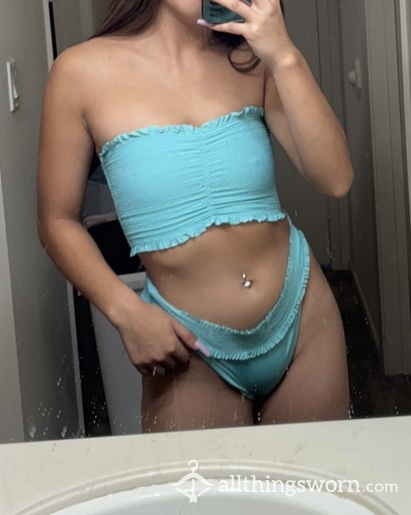 Bright Blue Tube Top Sexy Swimsuit