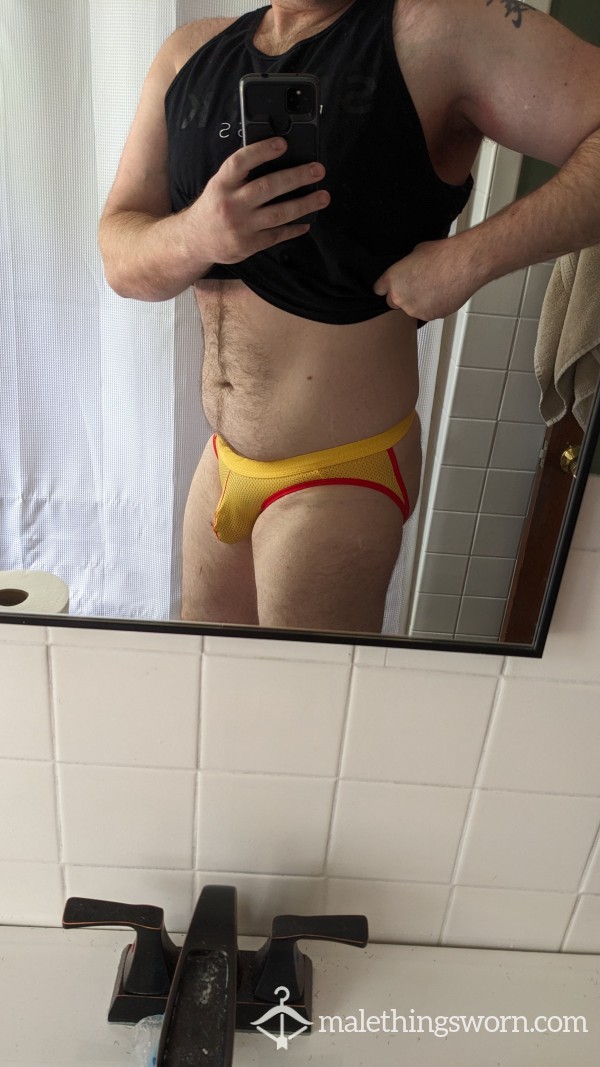 Yellow Jock Strap! Includes 2 Work Outs With Purchase! Ask About Customizations!