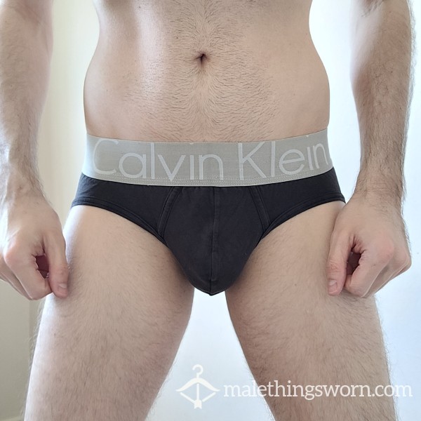 Calvin Klein Cotton Steel Mens Hip Brief - Small, Black / Silver