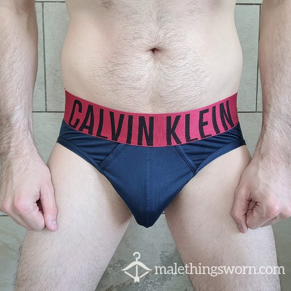 Calvin Klein Mens Micro Hip Briefs - Small, Navy / Red