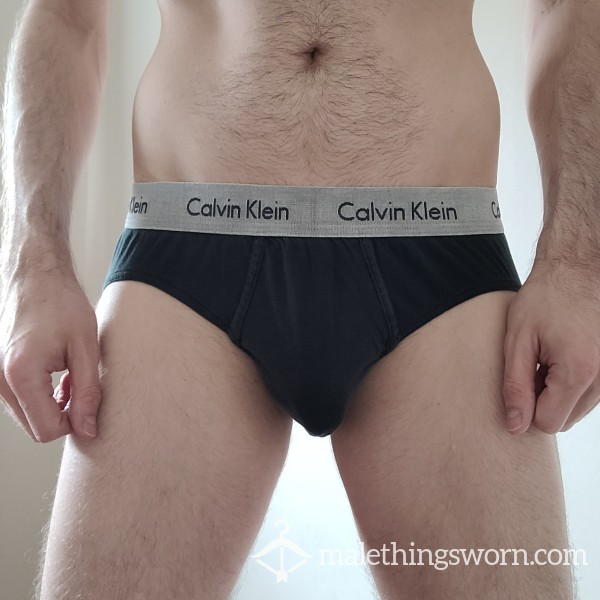 Calvin Klein Pima Cotton Mens Hip Brief - Small, Black / Grey