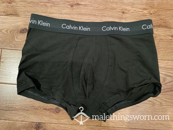 Calvin Klein Tight Fitting Khaki Green Boxer Trunks With Logo Waistband (S)