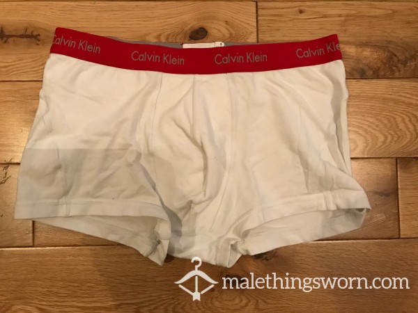 Calvin Klein Tight Fitting White Boxer Trunks With Red Waistband (S) photo
