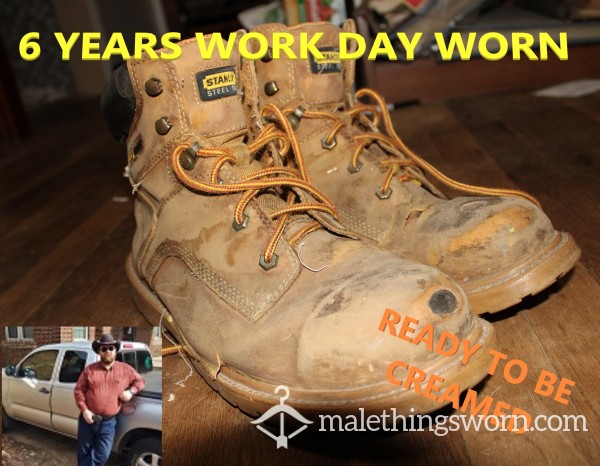 STANLEY BRAND (Caterpillar) Work Boots - WELL WORN & BEAT THE HELL UP - 6 Years Old, Daily Worn - Size 12w