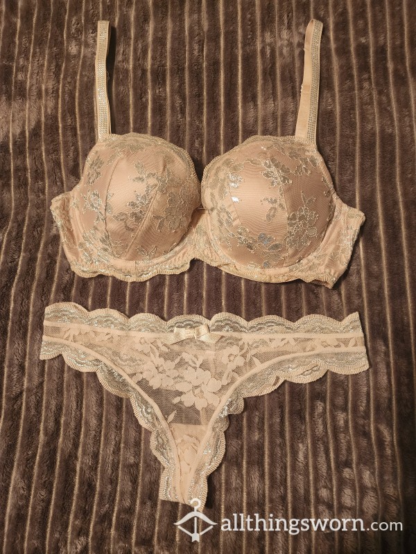 Champagne Lace.       Bra N Pantie For $27
