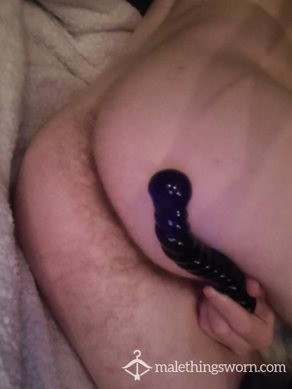 Close Up Gaping Ass Hole Play With Blue Glass Dildo