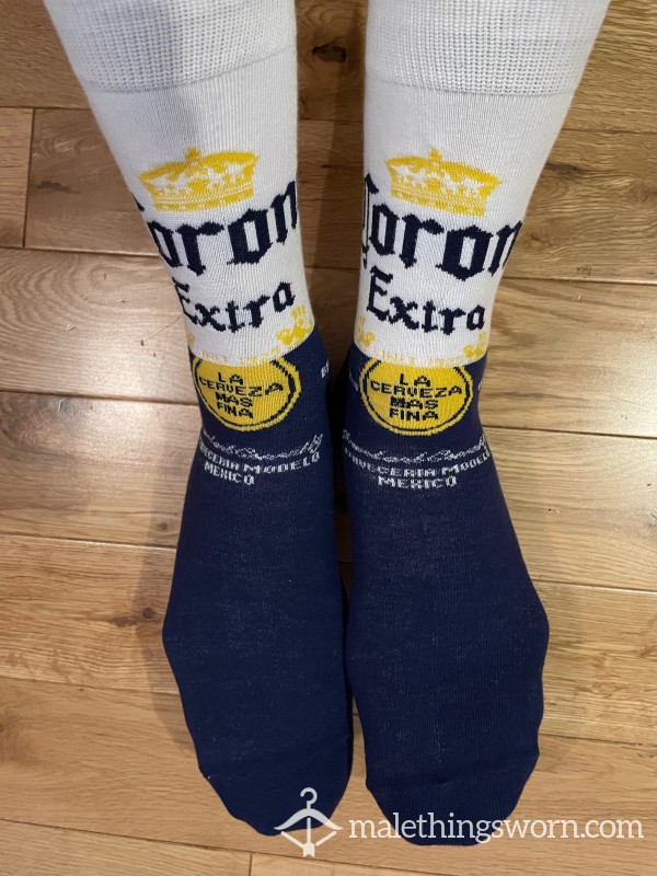 Corona Extra Beer Logo Print Blue & White Dress Socks, Ready To Be Customised For You!