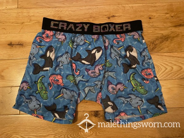 Crazy Boxer Funky Boxer Shorts With Pool Inflatable Animals & Glitter Logo Waistband (L) Microfibre