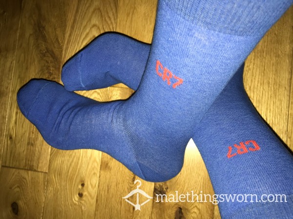 Cristiano Ronaldo CR7 Blue Dress Office Socks, Red Logo. You Want To Sniff? photo