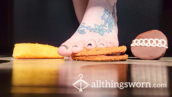 CRUSHED Creamy Treats! 3:40 Minutes Of Gorgeous Feet Squishing Your Favorite Snacks!